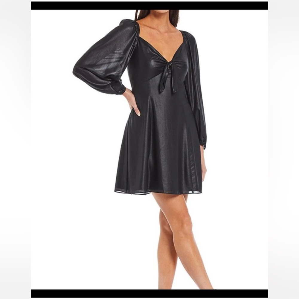 Gianni Bini Black Cocktail Dress with Sheer Shiny Overlay